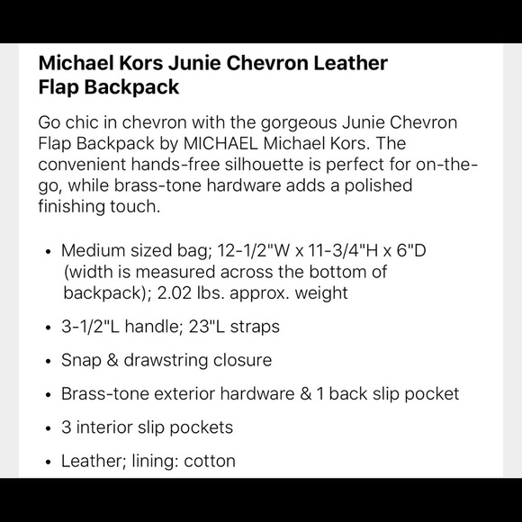 🌹SALE MICHAEL KORS Junie Chevron Leather Backpack - Picture 9 of 9